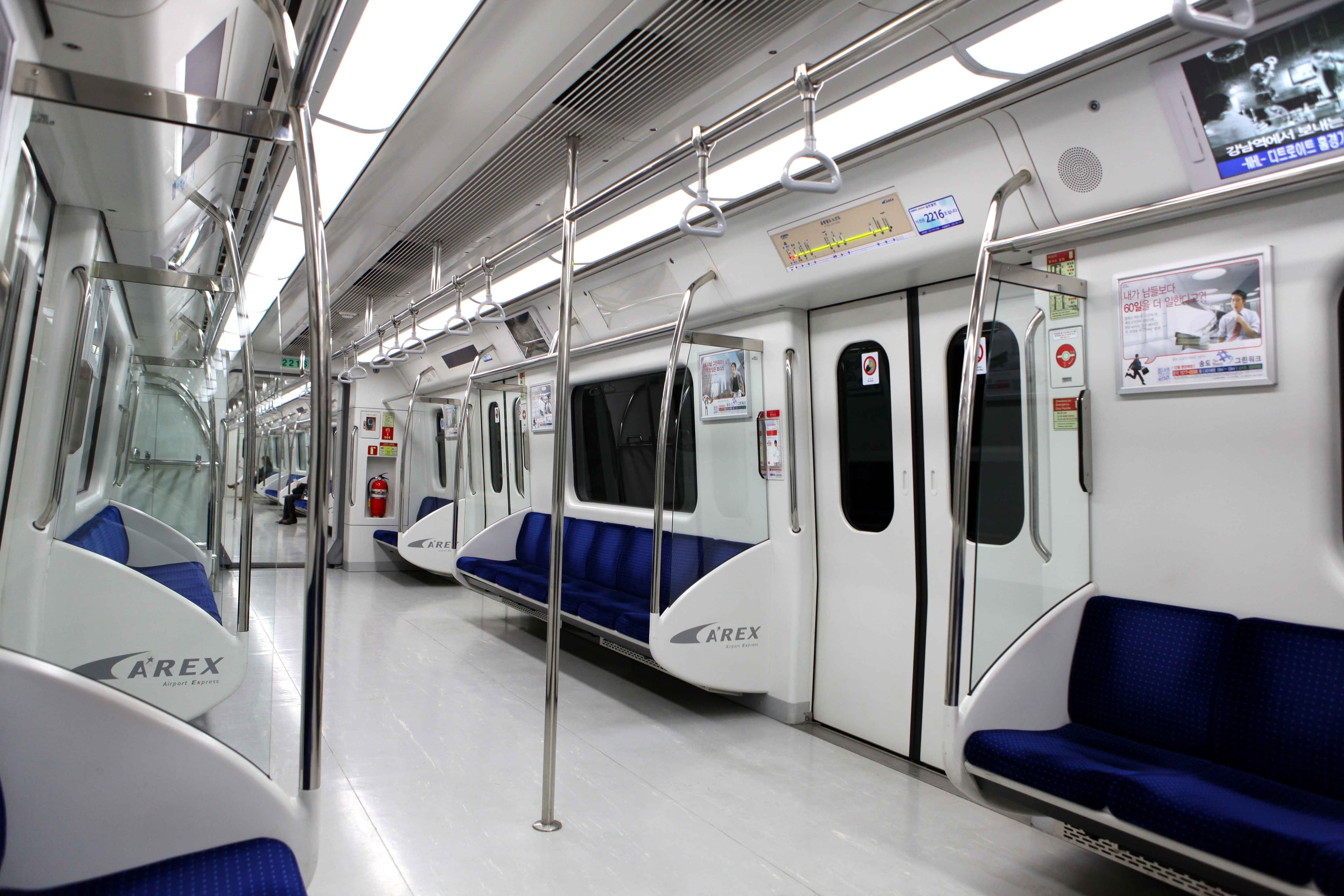 Inside an AREX airport train to Seoul